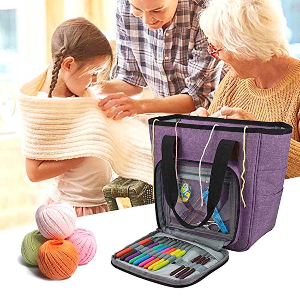 Knitting Bag Large Yarn Storage Organizer Crochet Bags and Totes with Inner Divider Yarn Holder Case for Knitting Needles