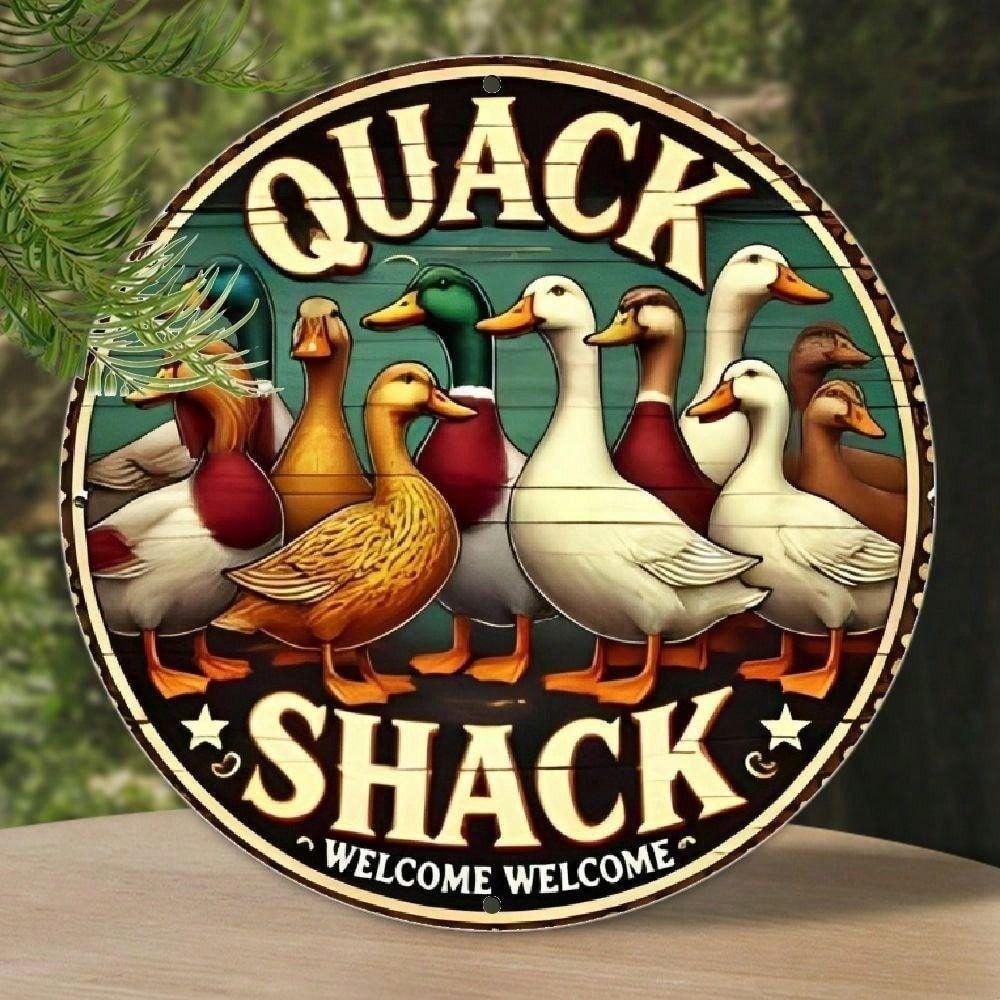 Metal Poster Duck Retro Round Tin Sign Bar Wall Decor