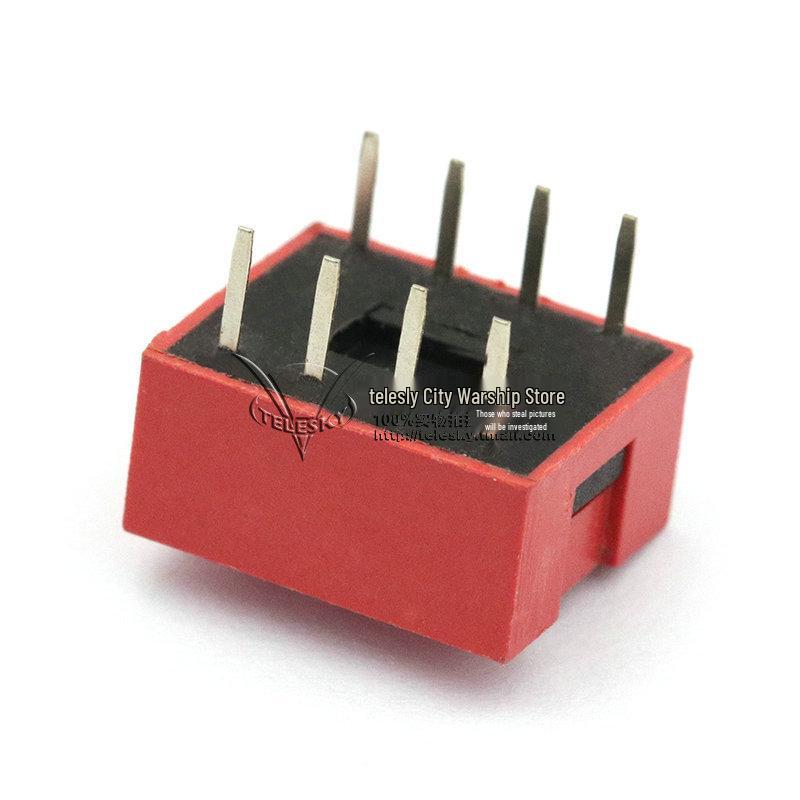 4-Position DIP Switch, Inline Flat Toggle, 2.54mm Pitch, Red-Gold Plated (Set of 5)