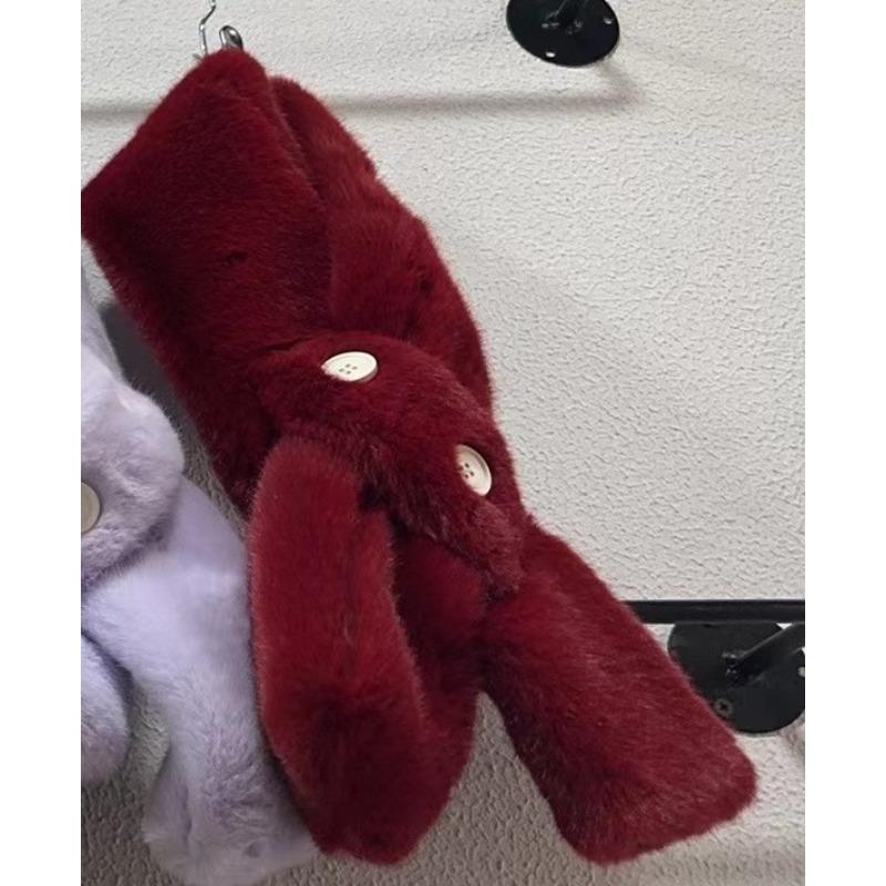 Furry Scarf Student Button Autumn and Winter Plush Girl Cross Warm Scarf Imitation Fur Rex Rabbit Fur Thickened Fur Collar