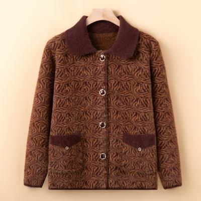 Cardigan primaverile della nonna con revers, per primavera e autunno, per donne di mezza età e anziane, maglioni lavorati a maglia, abbigliamento per anziani con interno in velluto