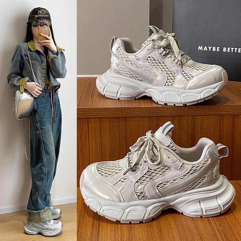 European Station Versatile Paris Daddy Shoes Women's Platform Casual Shoes 2025 Spring and Summer Mesh Breathable Outdoor Sneakers