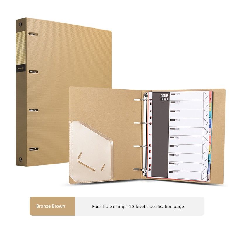Page Plastic Separating Tissue 4-Hole Test Paper Storage Clip Perforated Shell Insert Bag Binding Paper Clip Large Capacity Hard Shell A4 Paper Folder Bronze Brown (Level 10 Classification Page)