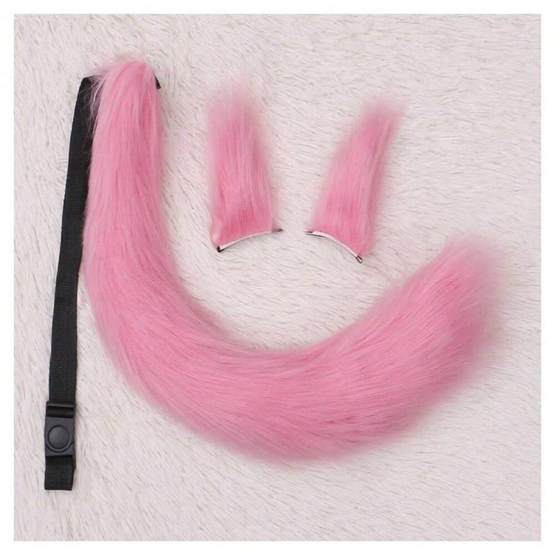 Long Furry Fox Tail Ears Hair Clips Set Anime Cosplay Costume Props Lolita Animal Cat Tail Fursuit Plush Tail Faux Fur Haripins