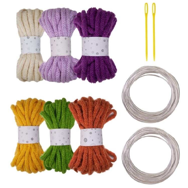 6Rolls Braided Polyester Rope 7mmX5Meters Hollow Braided Cord with Needle and Fixed Wire for Art Craft and Decoration