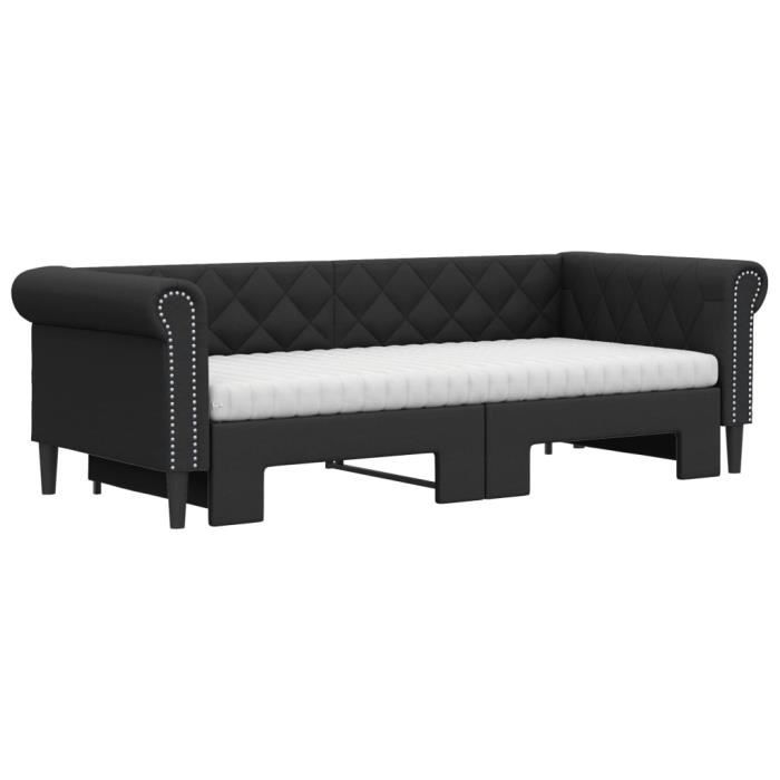VidaXL Daybed with Trundle and Mattress Black 90x200 Cm Faux Leather 3197727