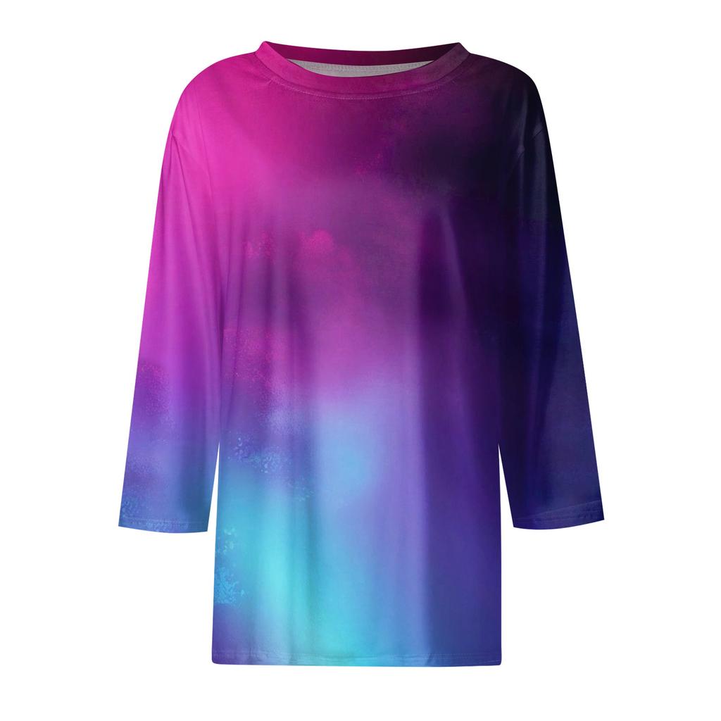 Women's Fashion Casual Round Neck 3/4 Sleeve Loose  Printed T,Shirt Ladies Top