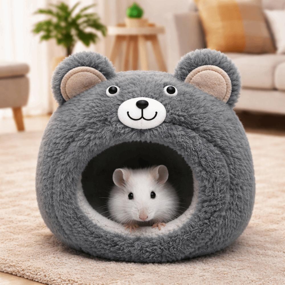 Cartoon Hamster Warm Nest Bear Shape Windproof Guinea Pig House Plush Semi-enclosed Hamster Cotton Nest Cage Accessories