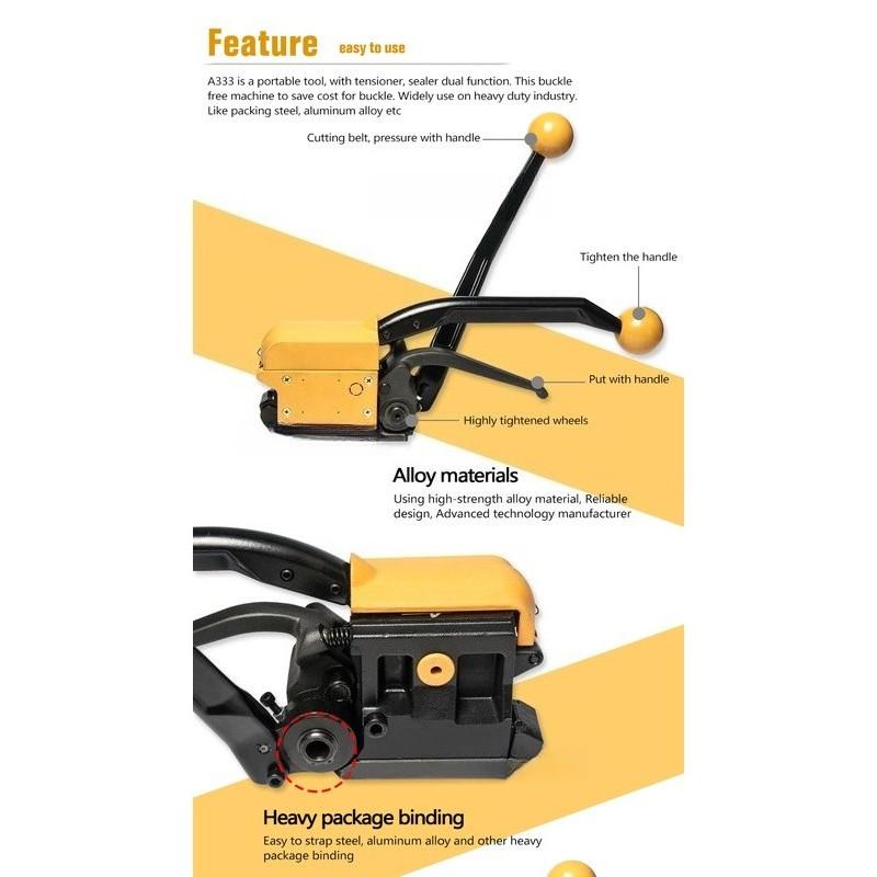 A333 Handheld Sealless Steel Strapping Tool High-strength Alloy Steel Band Packing Tool Portable Steel Strip Strapping Machine