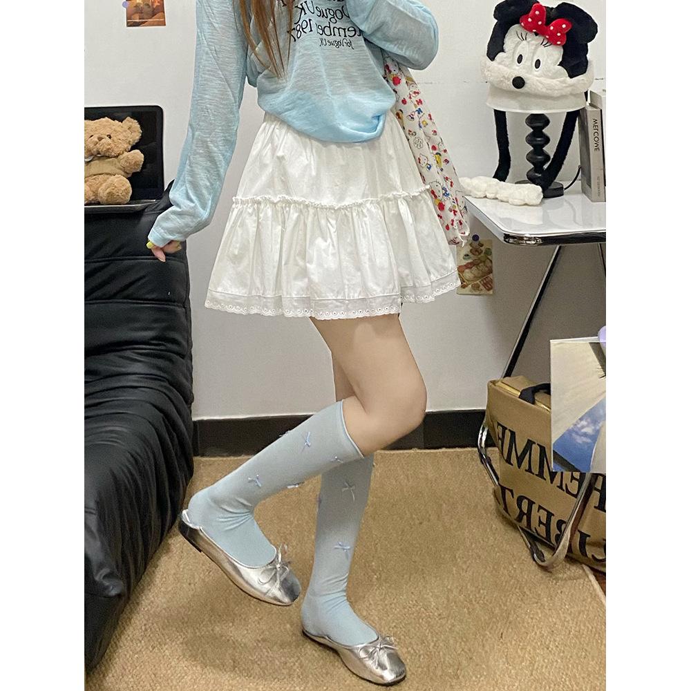 

Женская эластичная мини-юбка А-силуэта с высокой талией и кружевной отделкой - весна 2025 г. X-Large белый