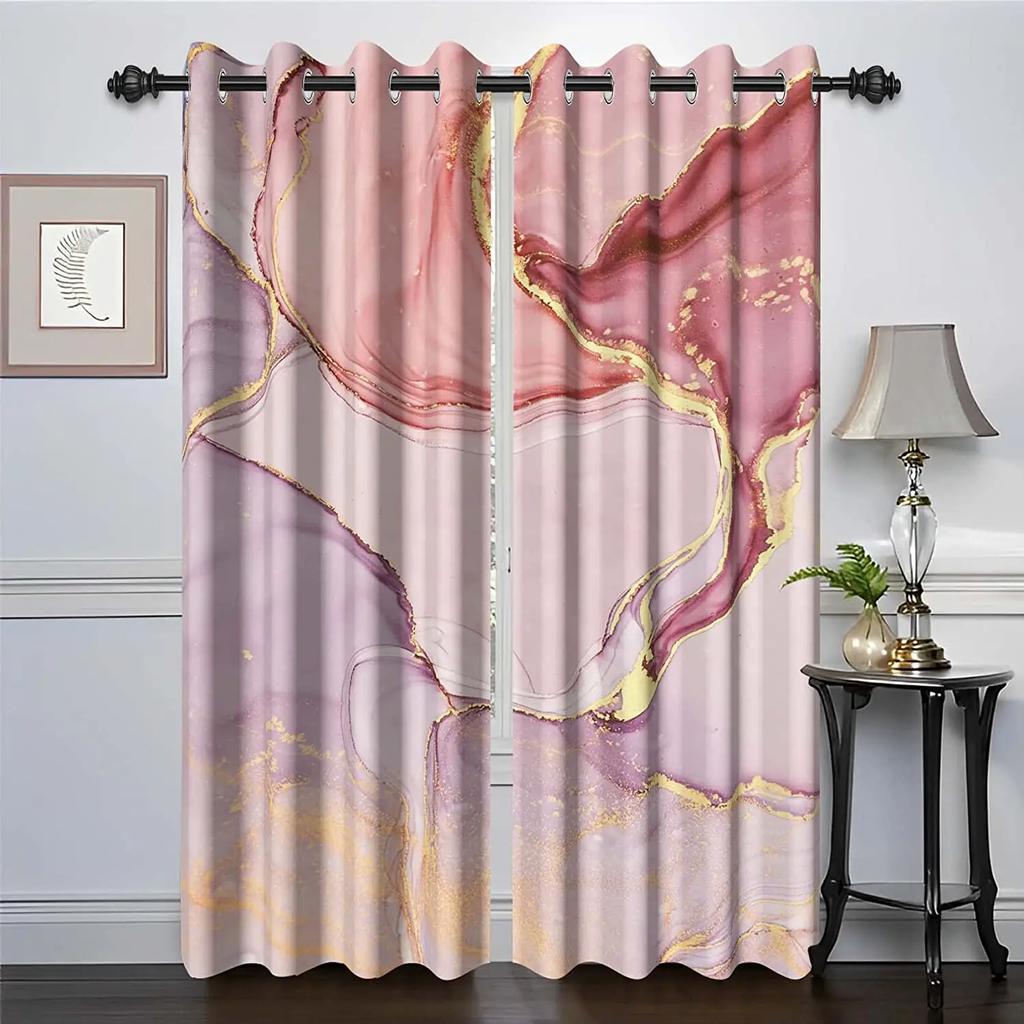 Luxury Marble Gold Cracks Curtains for Living Room, Drapes with Grommets, Modern Abstract Fashion Window Decoration
