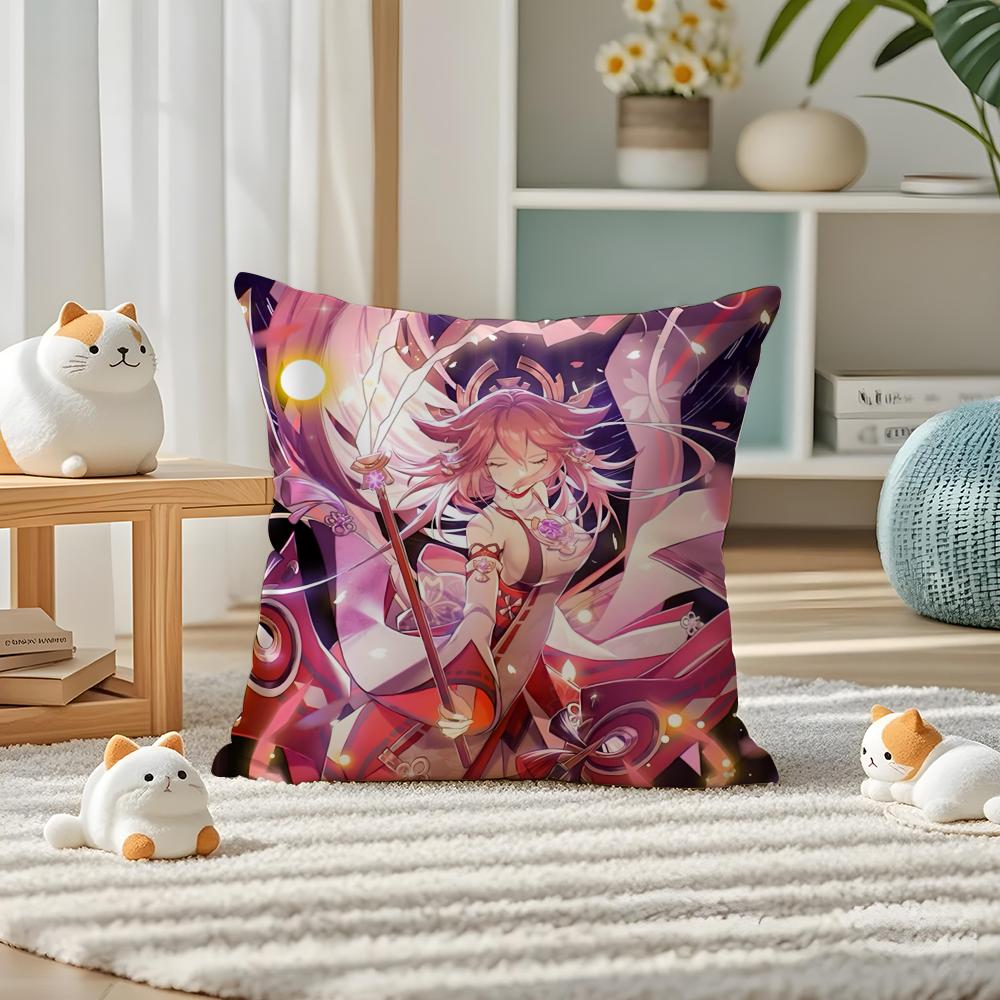 YYae Shrine Maiden Impact Pillow Case Silky Elegant Comfort Sofa Bed Invisible Zipper