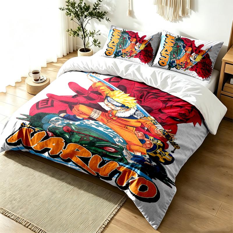 Set Copripiumino Naruto 3 Pezzi Semplice Moderno Set Biancheria da Letto Resistente alle Pieghe Tessuto Morbido Uso Stagione Singola un regalo perfetto