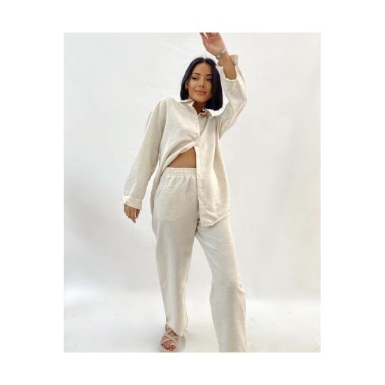 Costum dublu damă Cămașă de in Set pantaloni elastici