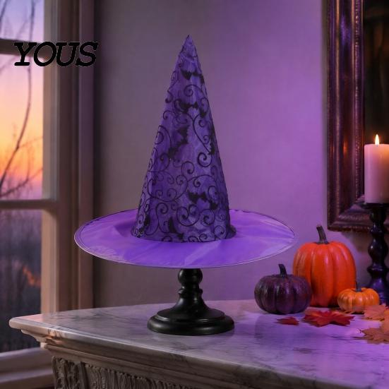 Classic Witch Costume Hat Hat, Bat Spider Web Print Wizard Festival Dress Up Accessories for Cosplay Costume, Halloween Party Supplies, Stage