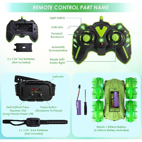 Amphibious RC Car with Lights for Kids 6-12 Year Old,2.4 GHz Remote Control Boat RC Monster Truck 4WD Vehicle Gifts,Waterproof Hand Controlled Boat