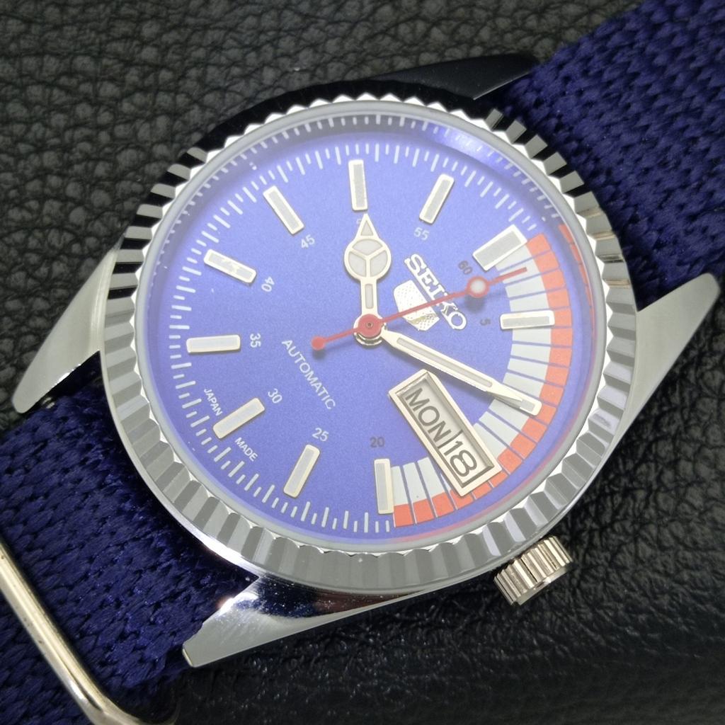 AUTOMATIC VINTAGE REFURBISHED SEIKO 5 6309A JAPAN MENS BLUE DIAL WATCH a440816-4