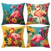 4 Stuks Flamingo Bloemenpatroon Digitale Print Kussensloop Kort Pluche Geschikt voor Woonkamers Slaapkamers Banken Sierkussenhoes