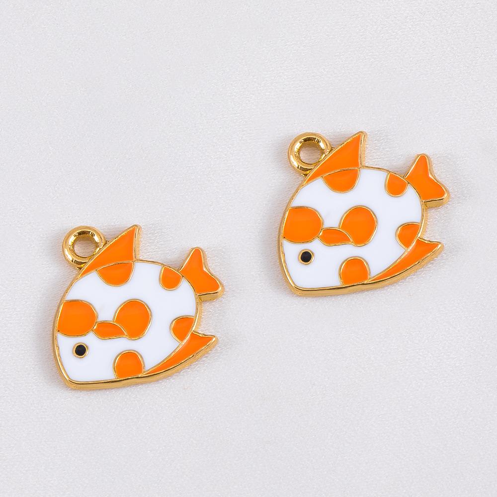10pcs Cute Orange Enamel Sea Coral Turtle Conch Fish Starfish Charms Alloy Pendants for DIY Necklace Bracelet Jewelry Findings
