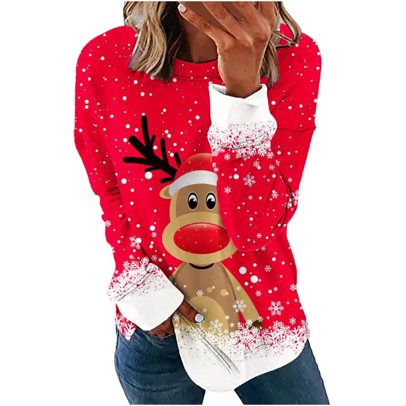 

Модная женская свободная повседневная футболка с круглым вырезом и длинным рукавом с принтом, свитер XL красный