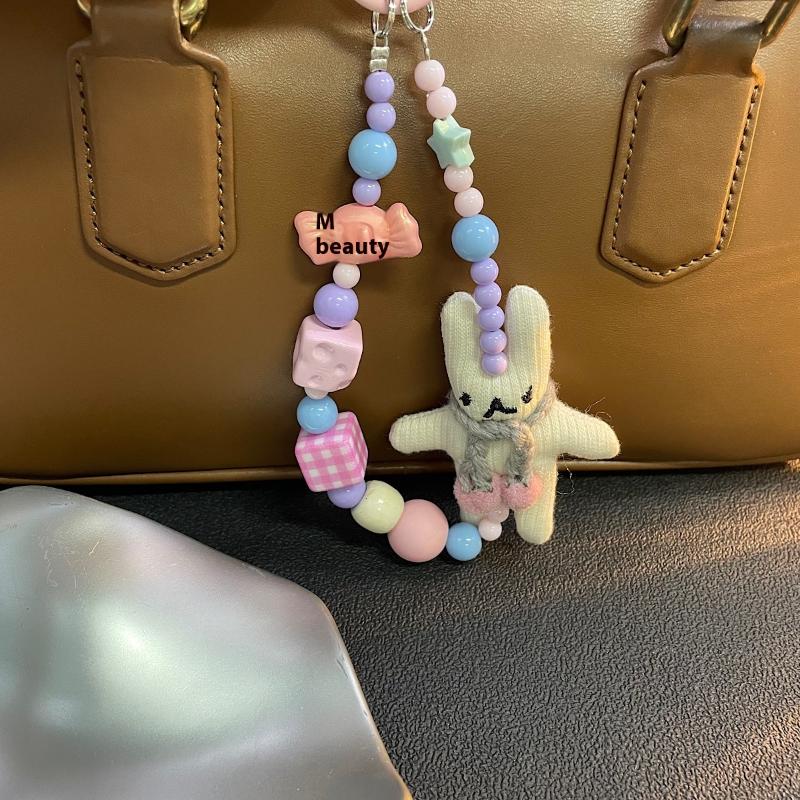 New Handmade Rabbit Mobile Phone Strap Short Wrist Strap Charm Keychain Camera Chain Lanyard With Slip Card With Slip Card
