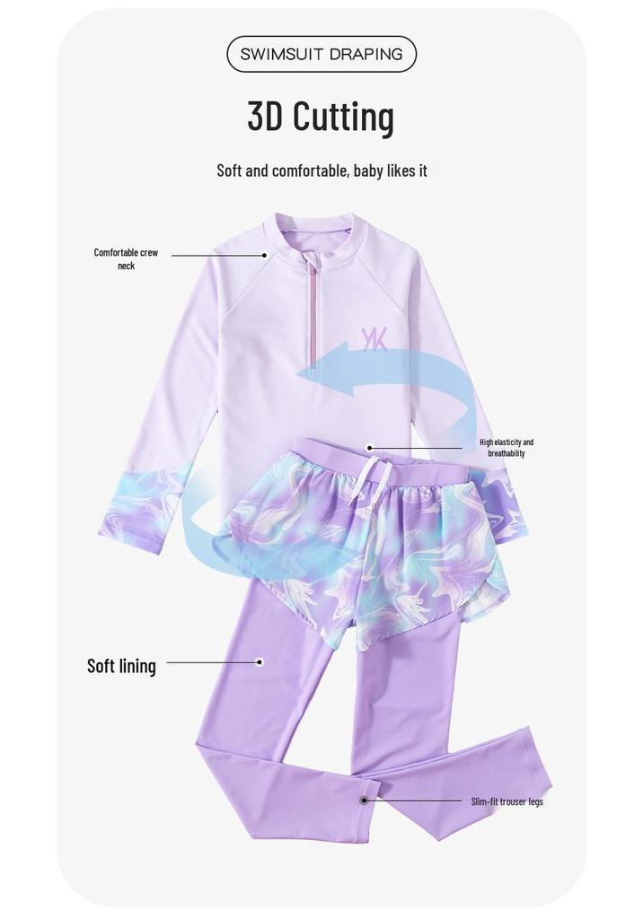 Girls' Two-Piece Long Sleeve Swimsuit Set - Quick Dry, Sun Protection (2025 New Style)