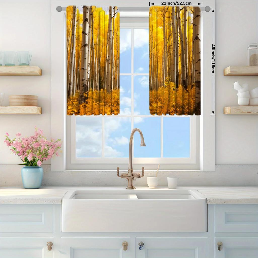 2pcs Yellow Birch Printed Curtain for Home Decor - Rod Pocket Window Treatment for Bedroom,Office,Kitchen,Living Room,and Study