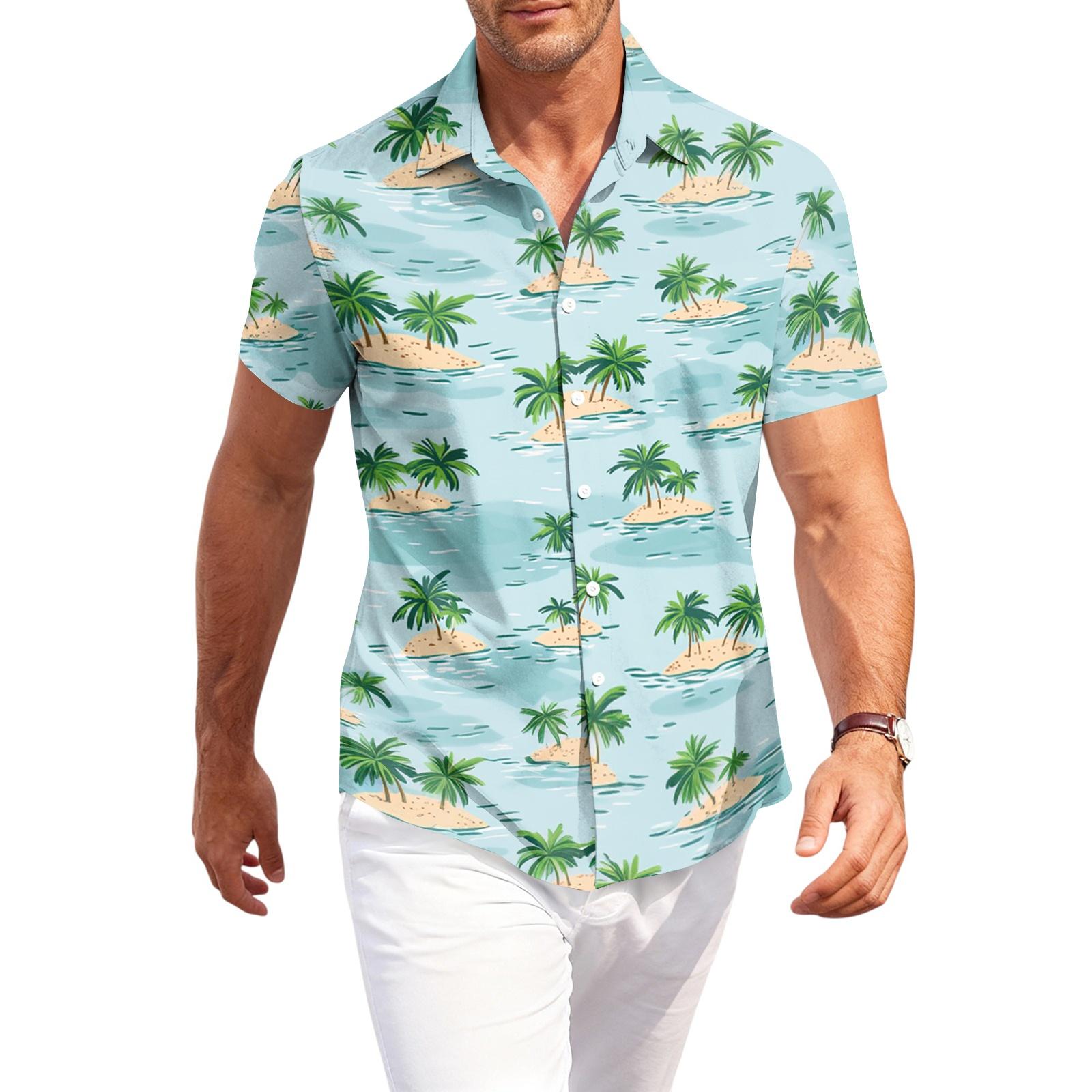 

Men s Casual Loose Fit Short Sleeve Hawaiian Shirt Lightweight Breathable Button Down Beach Shirt with Tropical Palm Tree and Shell Print XXXL