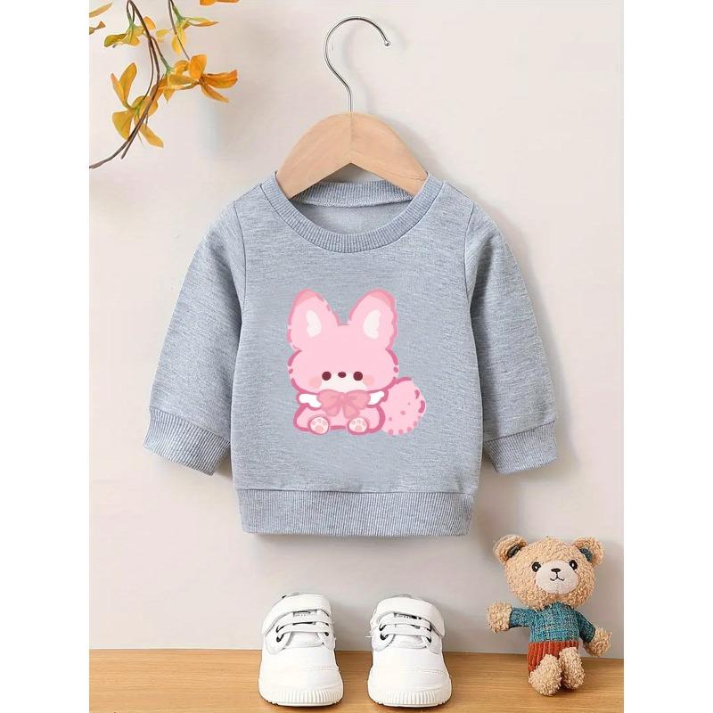 Sweet Cartoon Print Pattern, Comfortable and Simple Baby Round-neck Sweatshirt for 0-3 Year Old Baby Girls
