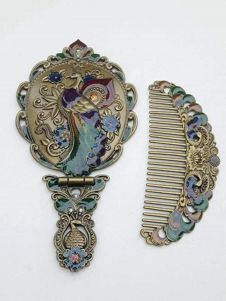 Evropská retro skládací sada zrcátka a hřebenu: Přenosný držák ve stylu Ruska pro make-up