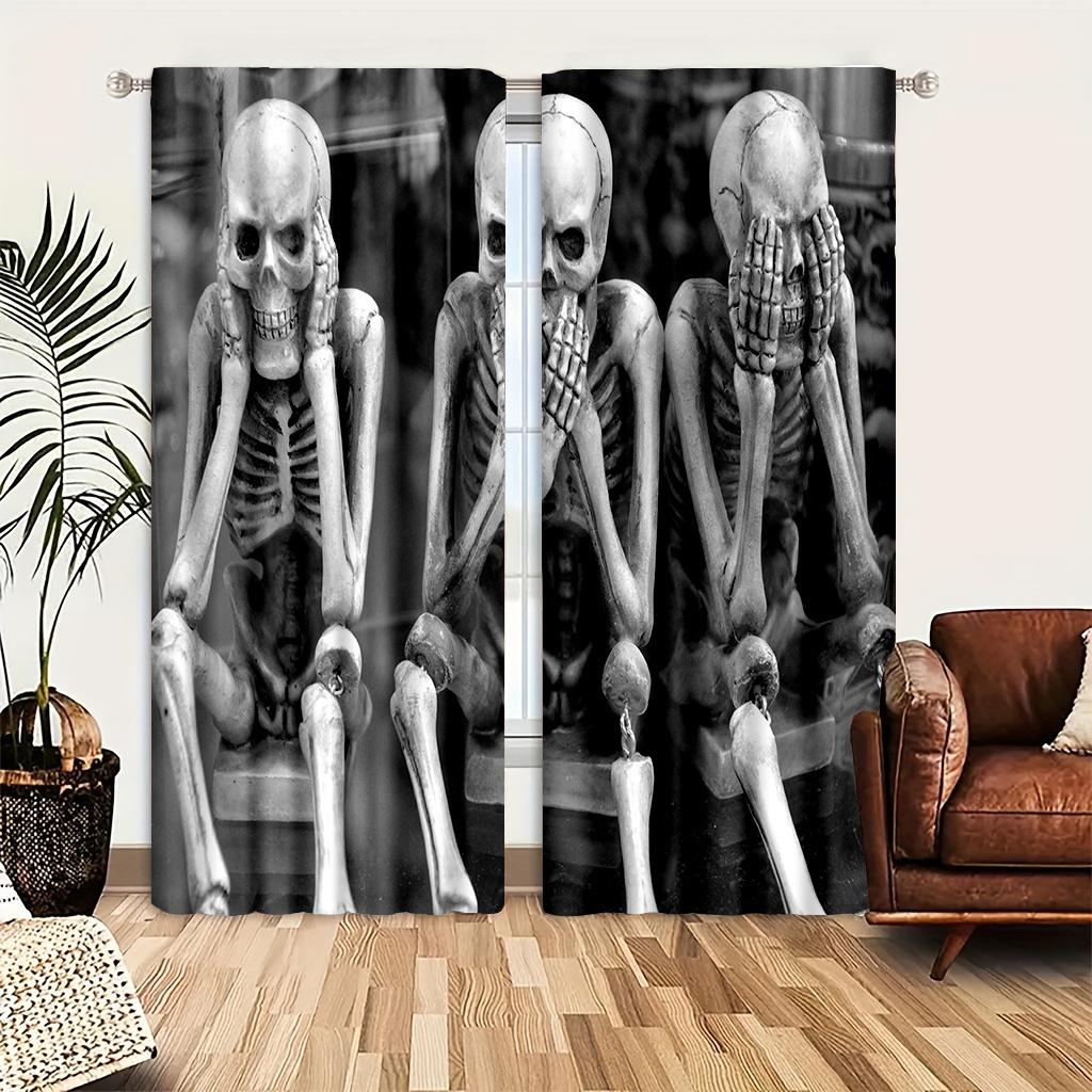 

2 шт. Шторы с рисунком черепа, декоративные шторы на окна, украшения для спальни, гостиной, домашнего декора для декора на Хэллоуин (W50cmxH130cm)x2&Grommet Top