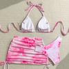 New printed split swimsuit three-piece women's blouse bikini sexy neck strap swimsuit