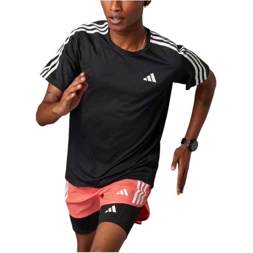 adidas Own The Run 3-Streifen T-Shirt Herren Oberteile Schwarz IQ3834