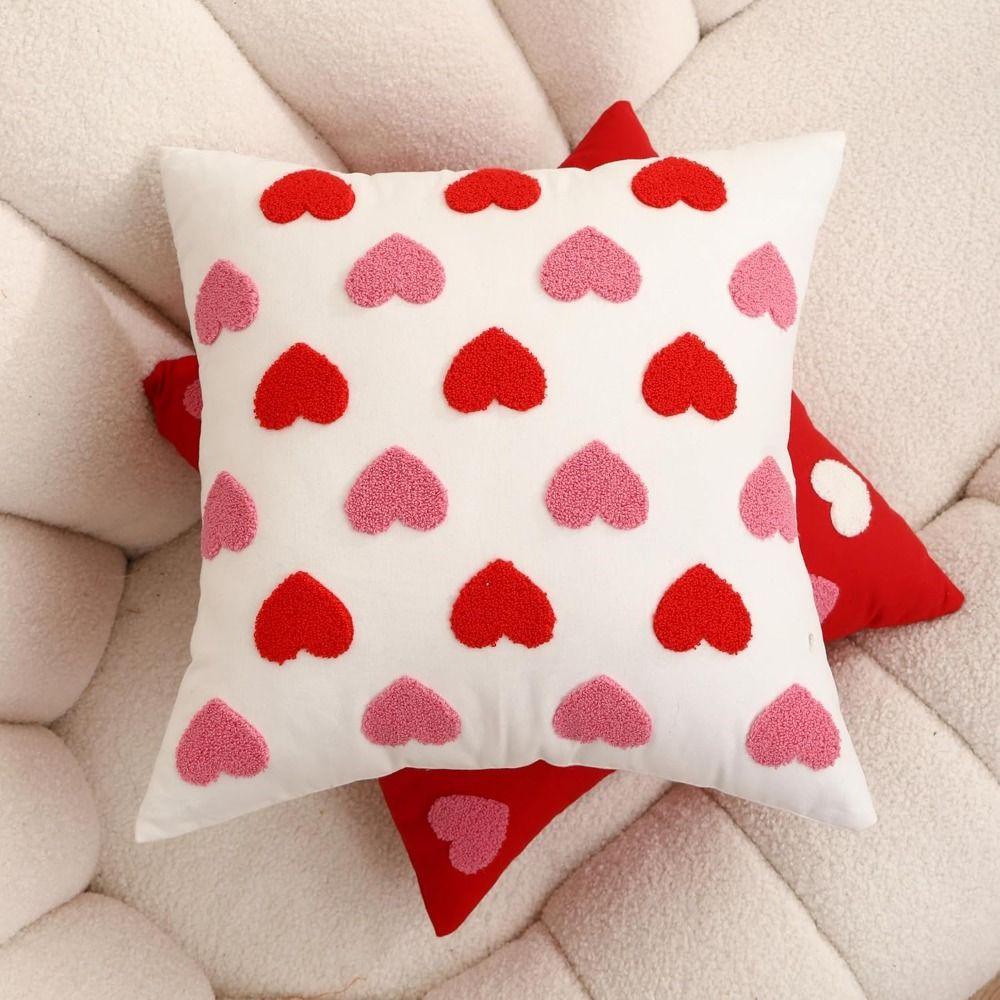 Fashion Heart Embroidery Throw Pillow Cover Square Sofa Cushion Covers 45x45cm Soft Couch Decor Valentine's Day Decor