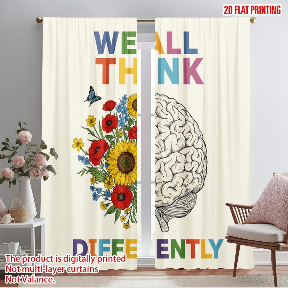 

2pcs 2D flat printing Curtain We All Think Differently Polyester Without Electricity Holiday Decorations for Outdoor and Home 52.50×116.00 CM 2pcs