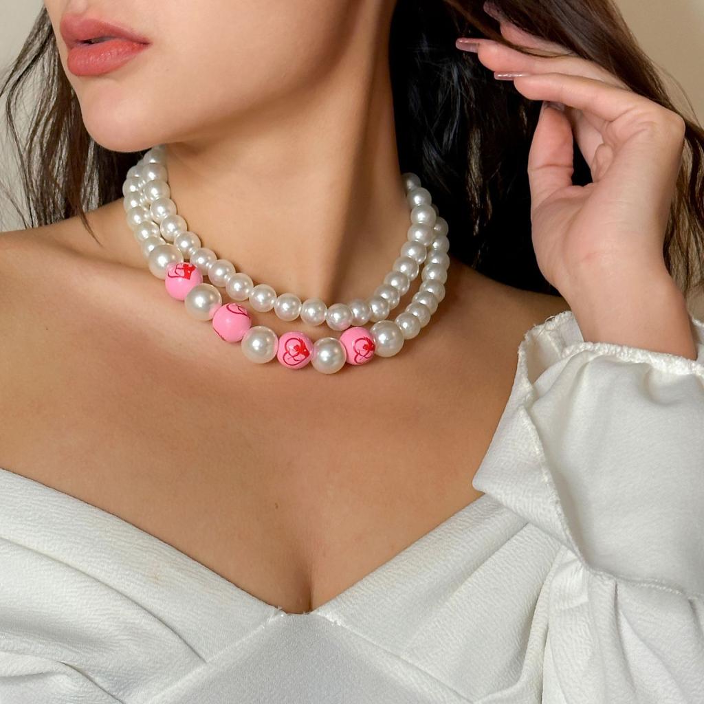 Green Element Necklace, Personalized Color Beaded Imitation Pearl Love Valentine'S Neck