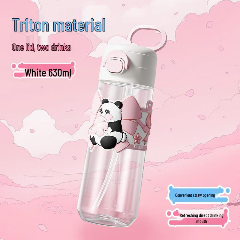 Dilebear 630ML Cherry Blossom Panda Dual-Drink Portable Cup