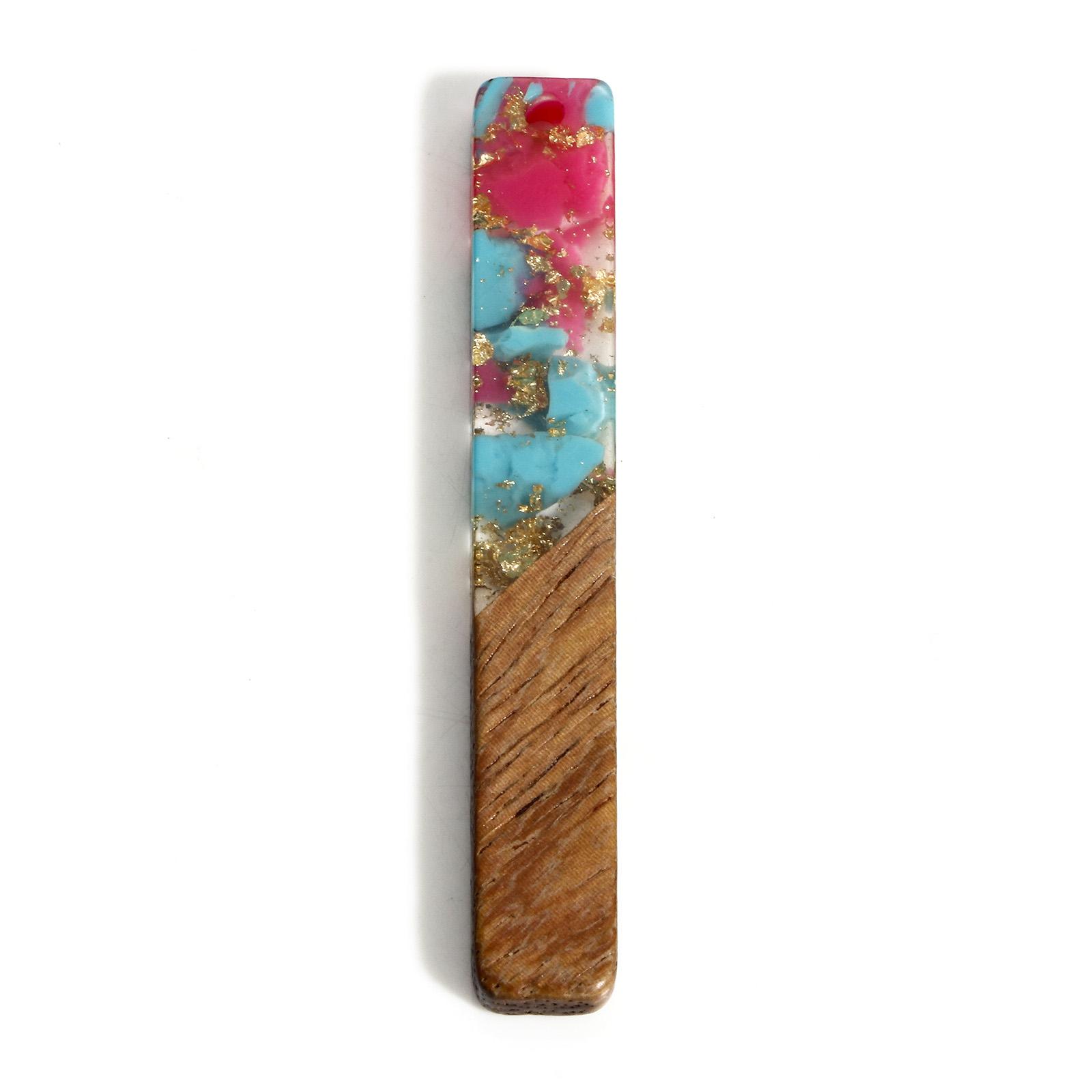 

2 Pieces Geometric Long Strip Wooden Charms Splicing Resin Pendants For Earrings Keychain Necklace Diy Jewelry Making Findings