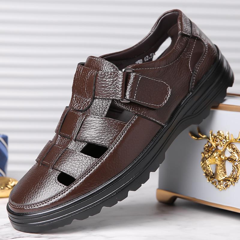 Prince Casual Genuine Leather Sandals for Men - Breathable, Non-Slip, Large Size 48, Ideal for Spring, Autumn, Summer Work.