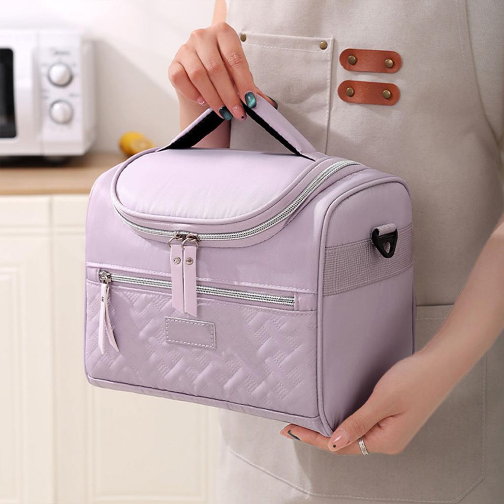 Portable Insulated Lunch Bag for Travel Spacious Food and Beverages Storage Container Bentos Pouch with Shoulder Strap