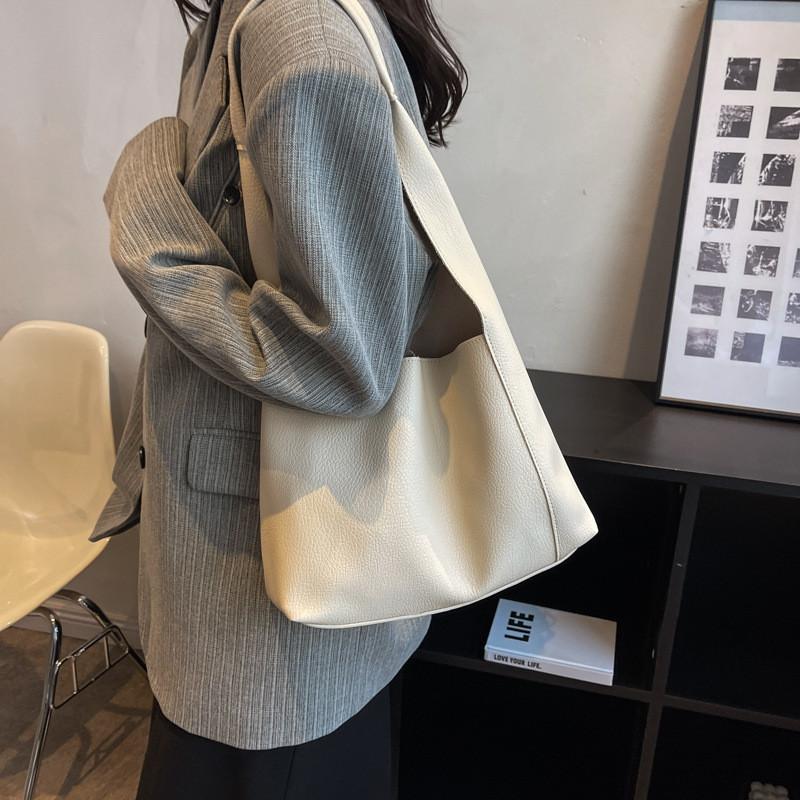 

Korean Style Chic Big Capacity Tote Bag 2024 New Pure Color Urban Simple Fashion Shoulder Bag High Quality Texture Women білий