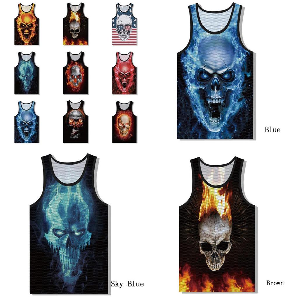 Premium Quality Graphic 3d Print Skull Mens Gym Muscle Vest Shirt Sport Fitness Tank Tops