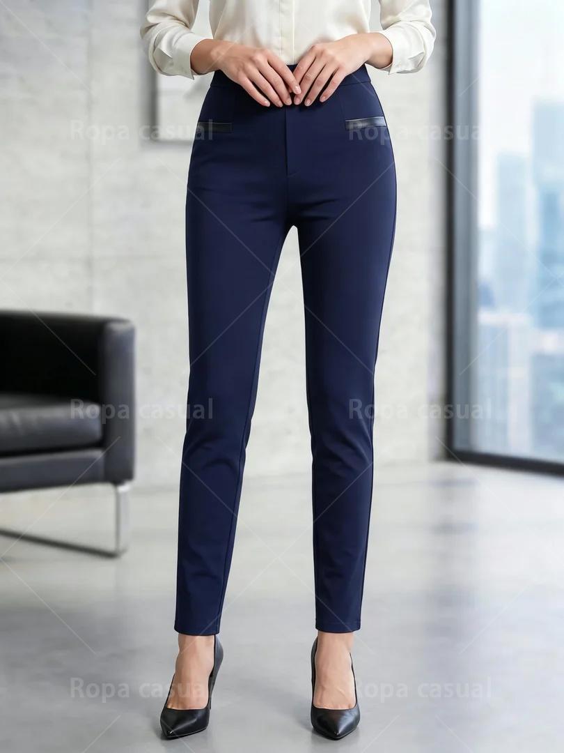 

Women s Slim-Fit Summer Trousers High-Waisted Cropped Pencil Trousers for Outerwear 4XL темно-синього кольору
