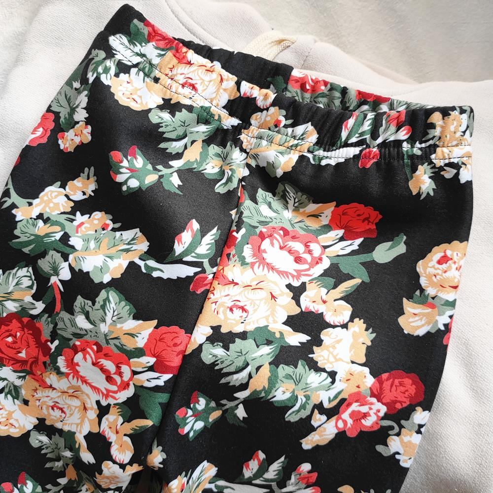 Floral Print Autumn Winter Thickened Warm Kids Pants Baby Girl Velvet Leggings Children's Trouser
