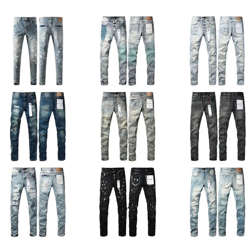 New Fashion Jeans Men streetwear Classic style Black Distressed Streetwear High Stretch Skinny Button Fly Ripped Trousers Brand