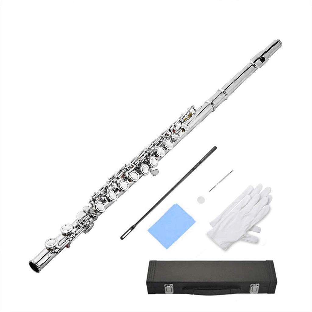 Enhong Flute, 16-hole, C Key, Nickel-plated Copper, Suitable for Thanksgiving, Christmas, Beginners, Advanced Players, and Music Lovers (Silver)