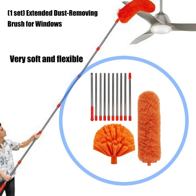 Edelstahl Reinigungsbürsten-Set Verstellbare Stangen zum Staubwischen von Ventilatoren Spinnweben Wänden und Fußleisten Mikrofaser-Pad