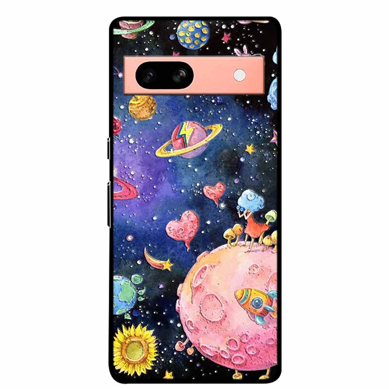 3D Flowers Case For Google Pixel 7a 5G Case Emboss Relief Floral Black Silicone Soft Back Covers For Google Pixel 7a Case Fundas