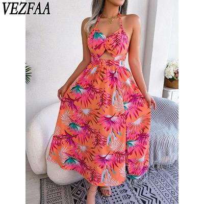 Women's Fashion Summer Spring Flower Pattern Print Sleeveless High Waist Casual Dresses