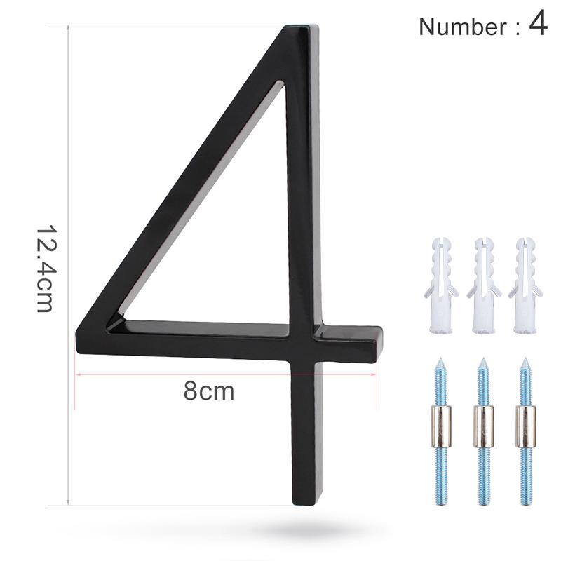 Număr de casă plutitor de 125 mm, alfabet de ușă cu litere moderne, 5 inchi, în aer liber, numere negre 3D, plăci cu numere de ușă pentru adresă pentru perete